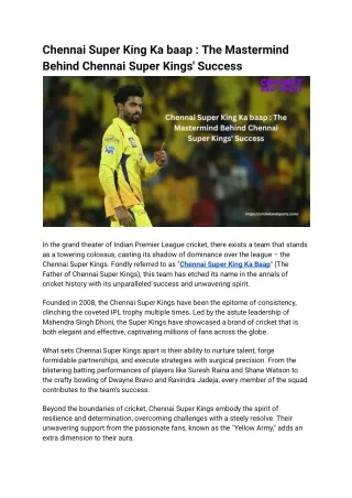 Chennai Super King Ka baap  The Mastermind Behind Chennai Super Kings' Success