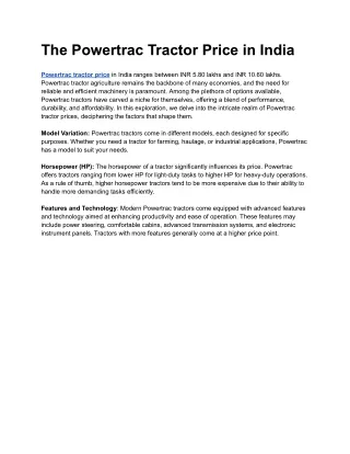 The Powertrac Tractor Price in India