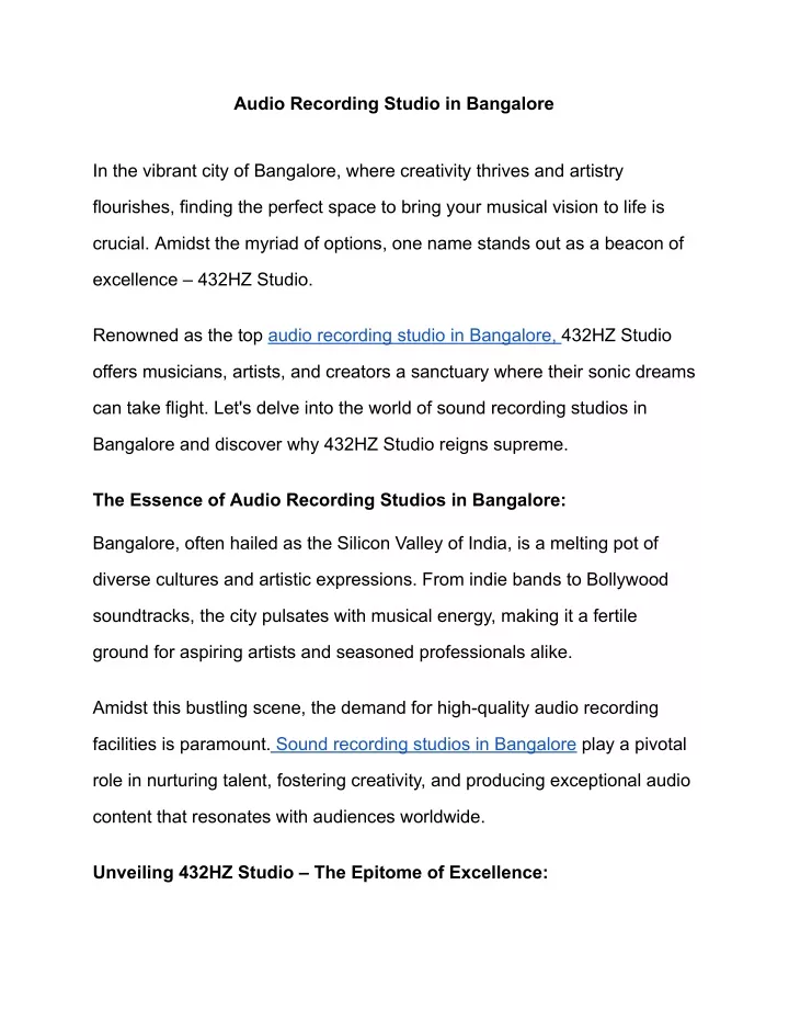 audio recording studio in bangalore