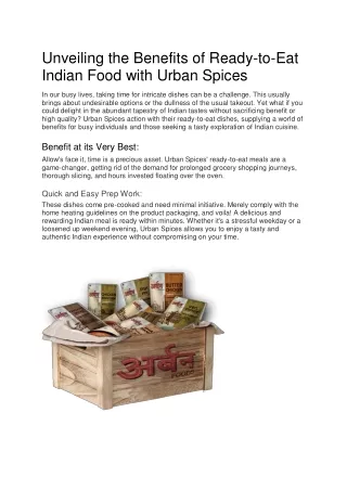 Unveiling the Benefits of Ready-to-Eat Indian Food with Urban Spices