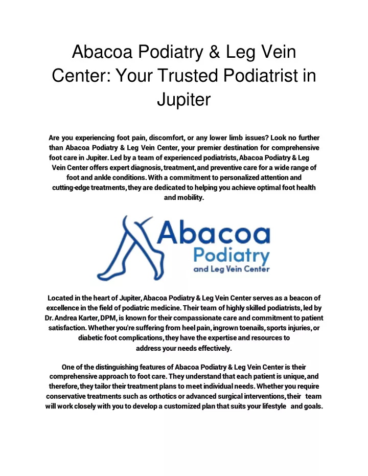 abacoa podiatry leg vein center your trusted podiatrist in jupiter