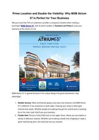 M3M Atrium 57: A Hub of Commercial Excellence with Superior Amenities