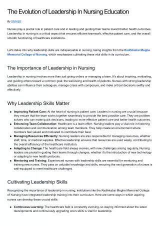 The Evolution of Leadership In Nursing Education