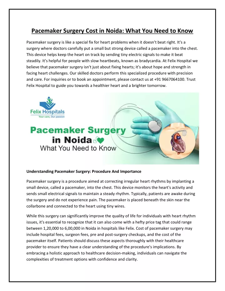 pacemaker surgery cost in noida what you need