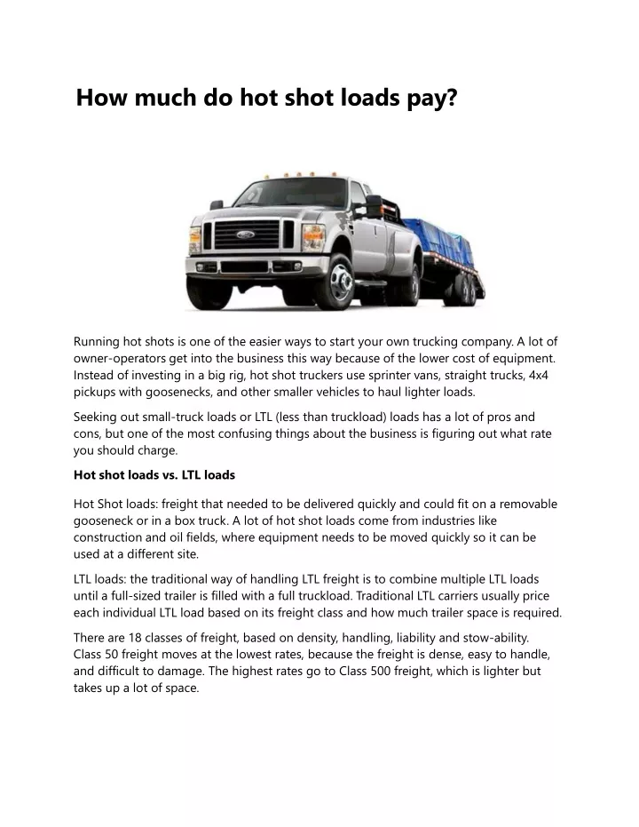 how much do hot shot loads pay