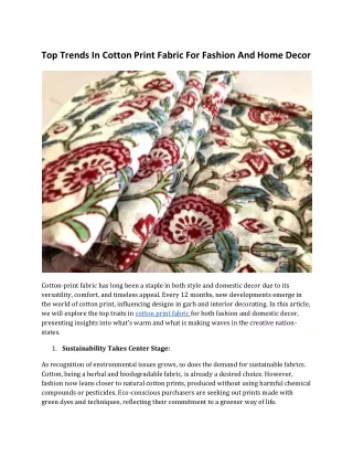 Top Trends in Cotton Print Fabric for Fashion and Home Decor