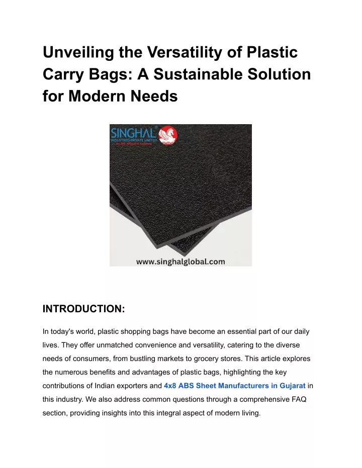 unveiling the versatility of plastic carry bags