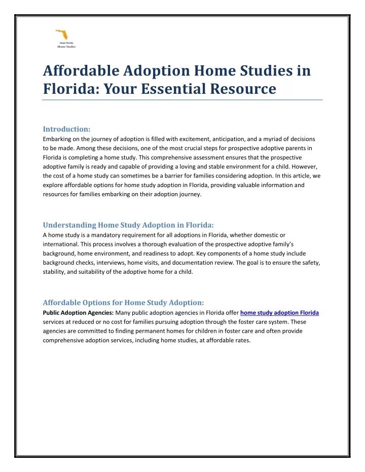 affordable adoption home studies in florida your