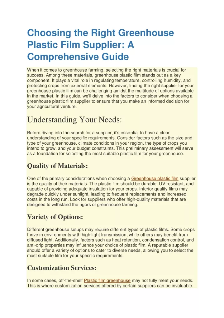 choosing the right greenhouse plastic film
