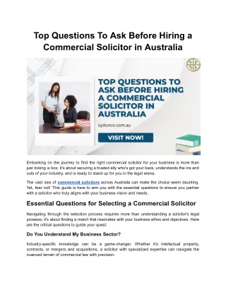 Top Questions To Ask Before Hiring a Commercial Solicitor in Australia