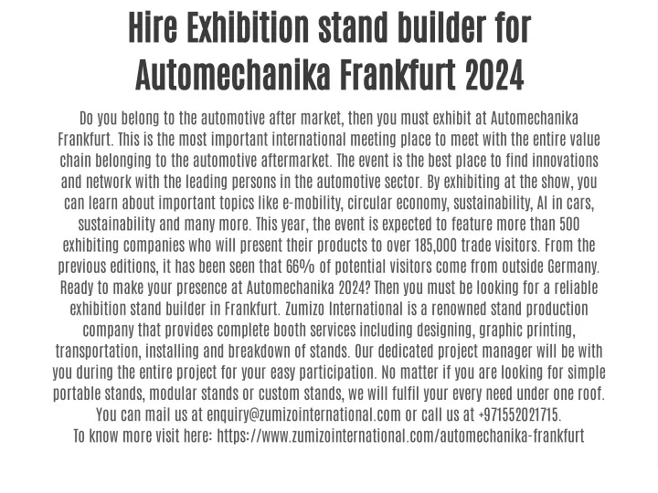 hire exhibition stand builder for automechanika