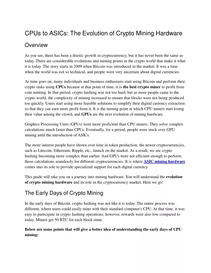 cpus to asics the evolution of crypto mining