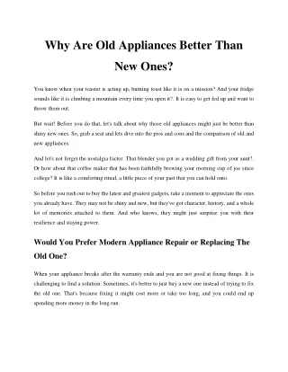 why are old appliances better than