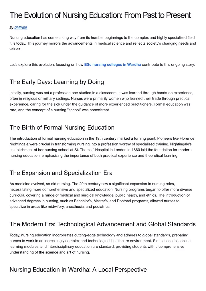 the evolution of nursing education from past