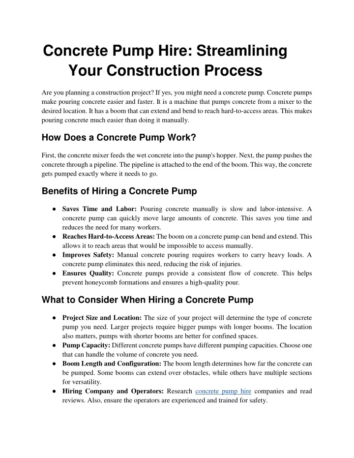 concrete pump hire streamlining your construction