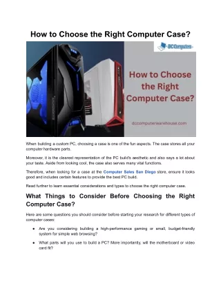How to Choose the Right Computer Case?