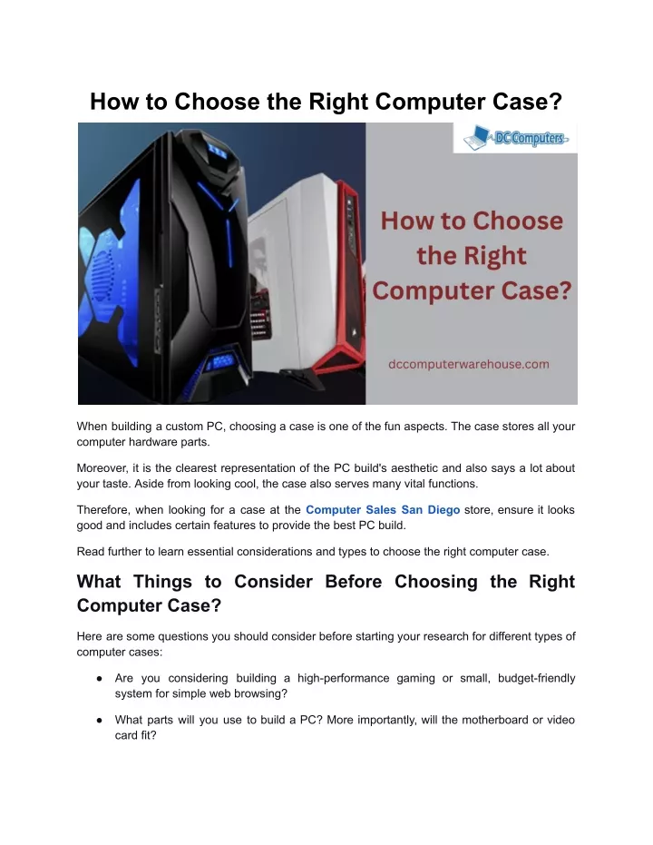 how to choose the right computer case
