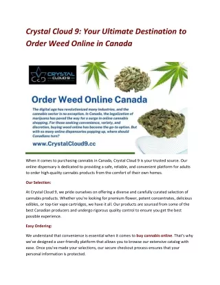 Crystal Cloud 9 Your Ultimate Destination to Order Weed Online in Canada