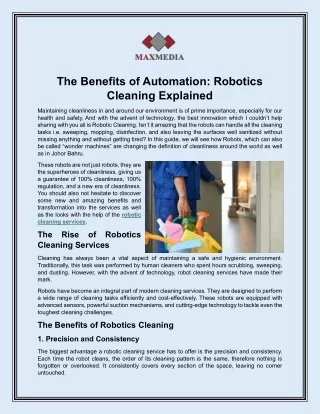 The Benefits of Automation Robotics Cleaning Explained