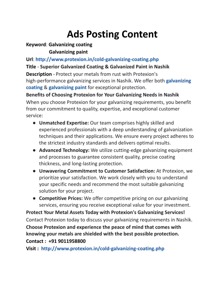 ads posting content keyword galvanizing coating