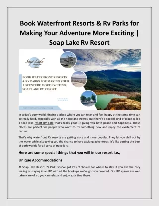 Book Waterfront Resorts & Rv Parks for Making Your Adventure More Exciting  Soap Lake Rv Resort