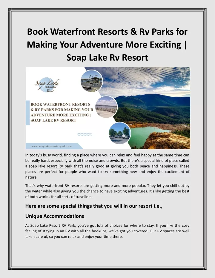 book waterfront resorts rv parks for making your