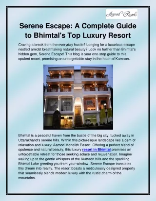 serene escape a complete guide to bhimtal