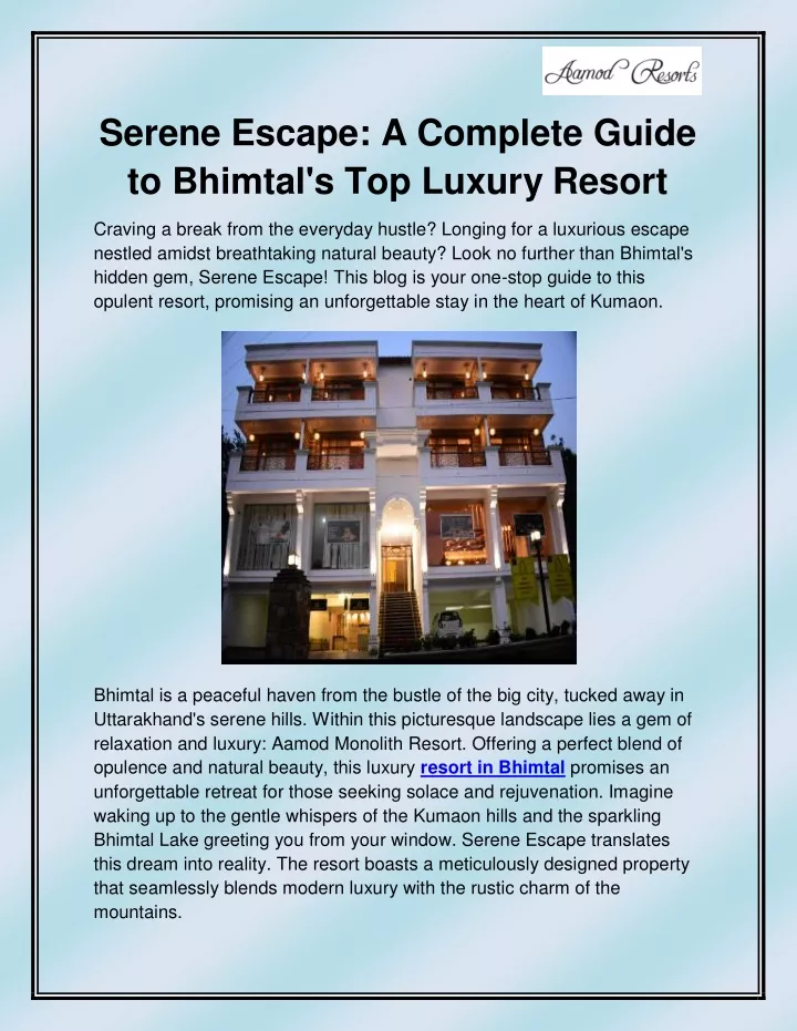 serene escape a complete guide to bhimtal