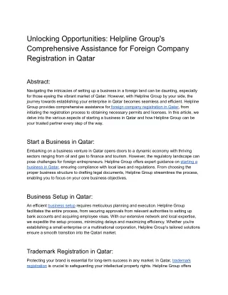 Unlocking Opportunities_ Helpline Group's Comprehensive Assistance for Foreign Company Registration in Qatar