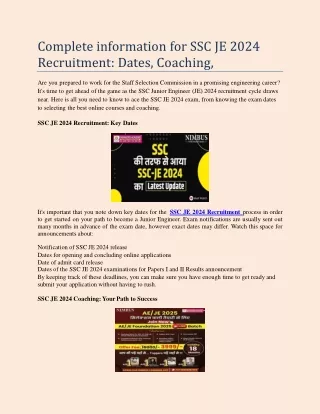 Complete information for SSC JE 2024 Recruitment Dates, Coaching,