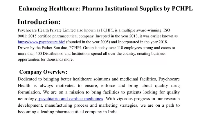 enhancing healthcare pharma institutional