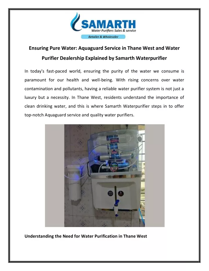 ensuring pure water aquaguard service in thane