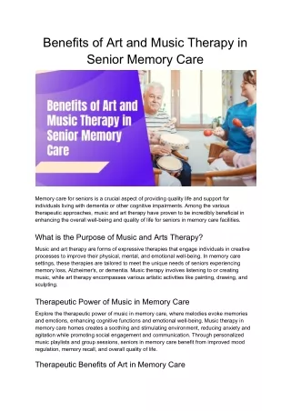 Benefits of Art and Music Therapy in Senior Memory Care