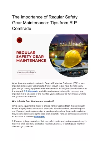 The Importance of Regular Safety Gear Maintenance - Tips from R.P Comtrade