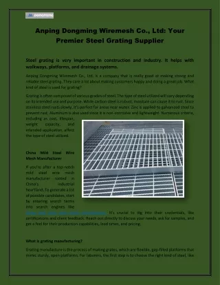 Anping Dongming Wiremesh Co., Ltd Your Premier Steel Grating Supplier