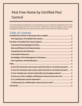 Pest Free Home by Certified Pest Control