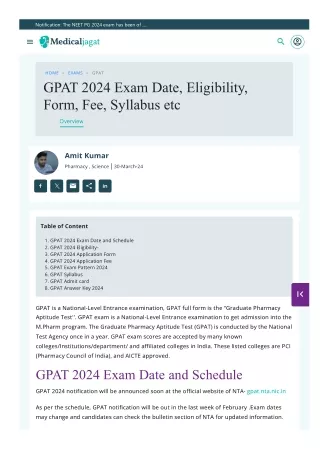 GPAT 2024 Exam Date, Eligibility, Form, Fee, Syllabus etc