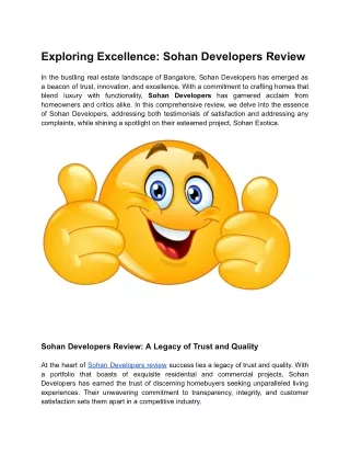 Exploring Excellence_ Sohan Developers Review