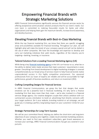 Empowering Financial Brands with Strategic Marketing Solutions