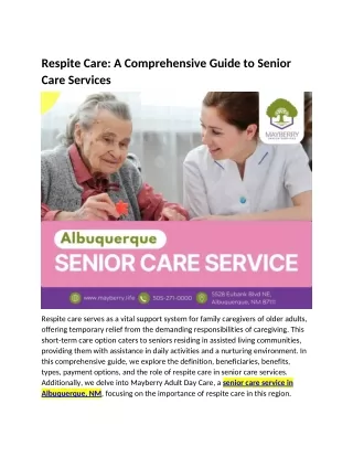 Respite Care A Comprehensive Guide to Senior Care Services