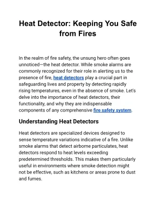 Heat Detector: Keeping You Safe from Fires