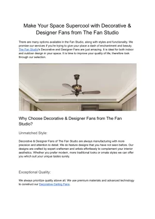 Make Your Space Supercool with Decorative & Designer Fans from The Fan Studio