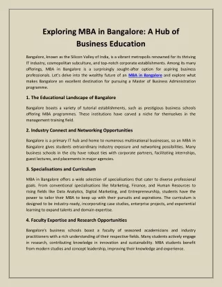 Exploring MBA in Bangalore- A Hub of Business Education