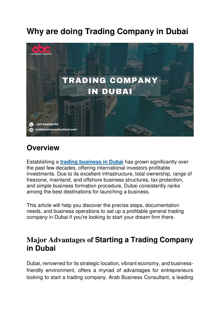 why are doing trading company in dubai