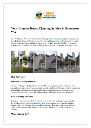 Your Premier House Cleaning Service In Bremerton WA