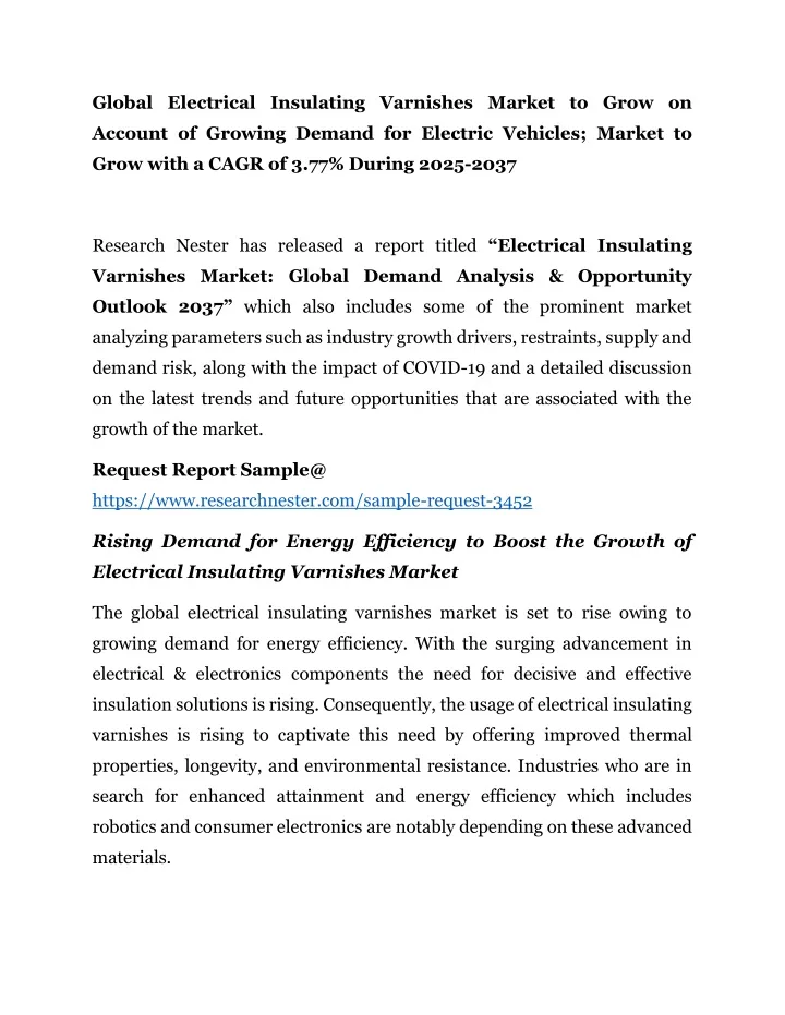 global electrical insulating varnishes market