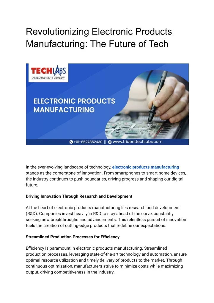 revolutionizing electronic products manufacturing