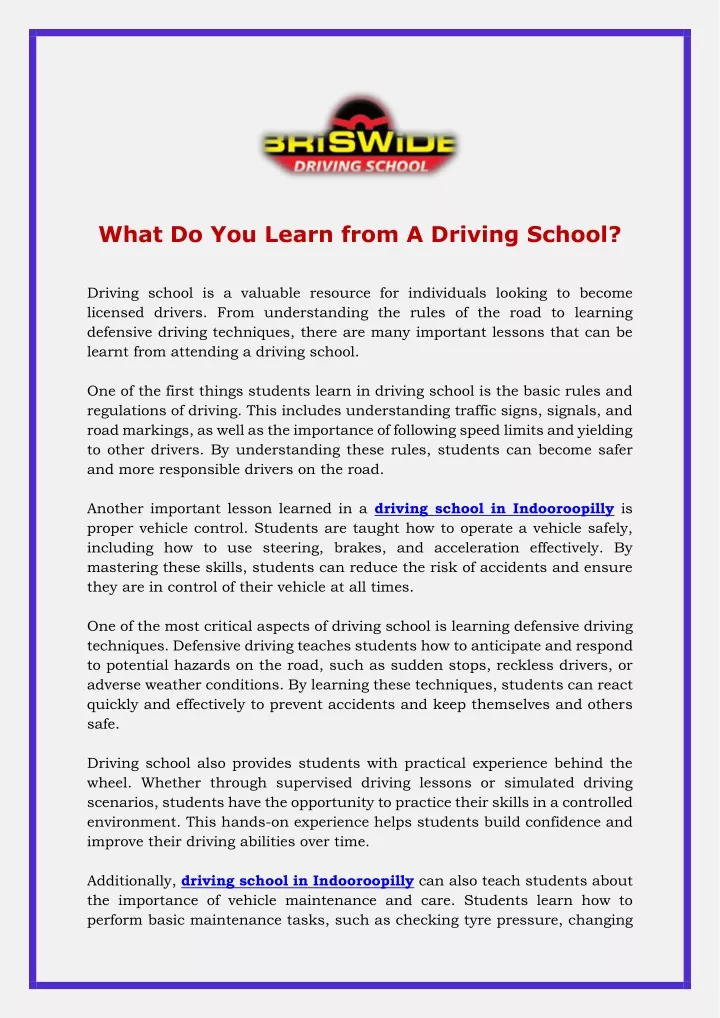 what do you learn from a driving school