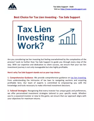 Best Choice for Tax Lien Investing - Tax Sale Support