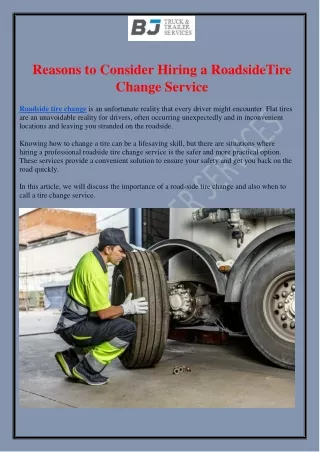 Reasons to Consider Hiring a RoadsideTire Change Service